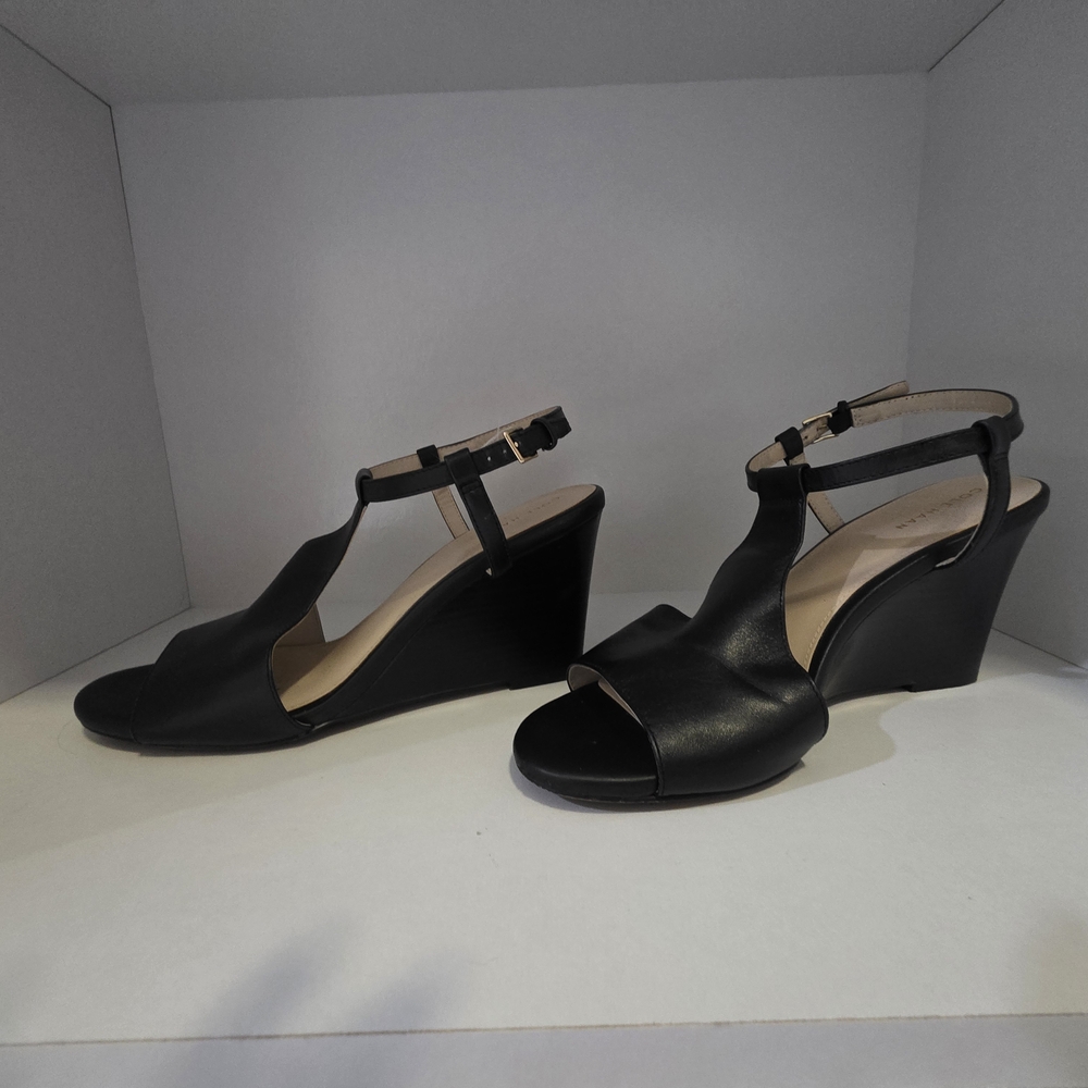 Cole Haan Leather Black Wedge Sandals - Picture 2 of 7